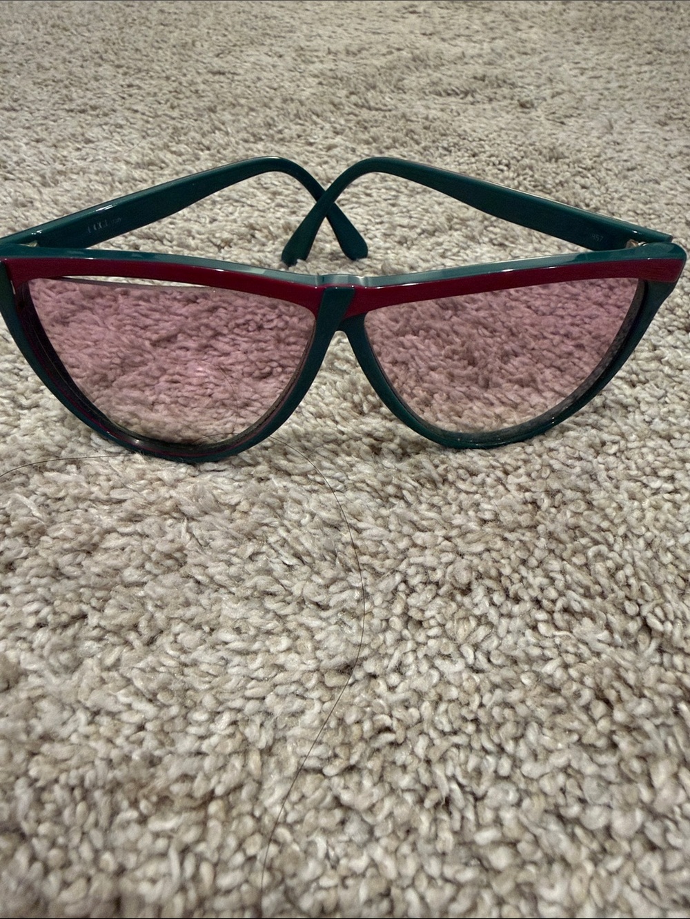 Gucci Green Frame with Red Brow Pink Lens Cat-Eye Sunglasses